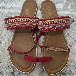 Sugar Women's Red and Gold Embellished Sandals